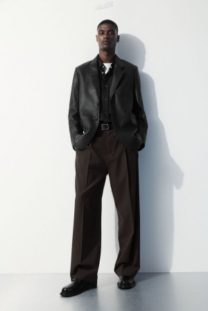 COS The Pleated Wool Pants Men's Suit Pants Dark Brown | OD53-L5KL