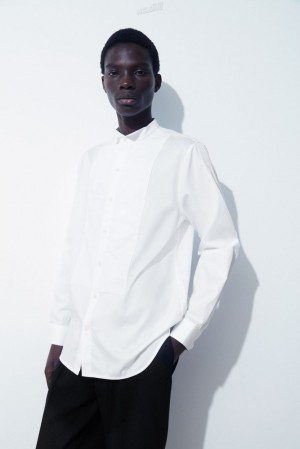 COS The Poplin Tuxedo Shirt Men's Shirts White | ZO93-R1HD