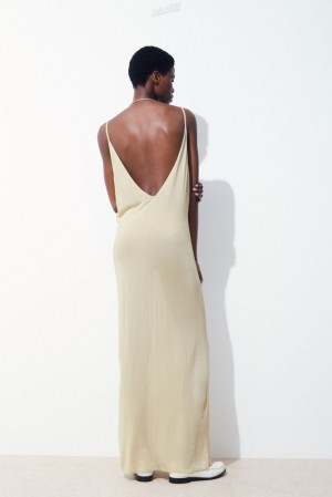 COS The Sheer Knitted Slip Dress Women's Dresses Light Beige | CM25-E2LP