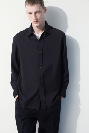 COS The Tailored Wool Shirt Men's Shirts Black / White / Striped | NI92-F4PH