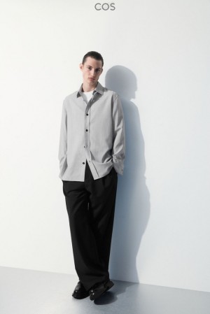 COS The Tailored Wool Shirt Men's Shirts Black / White / Striped | MW84-I1EE