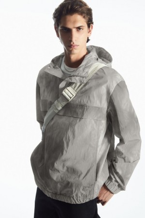 COS Tie-Dye Print Packable Windbreaker Men's Coats & Jackets Gray / Tie-Dye Print | JN23-J5SL