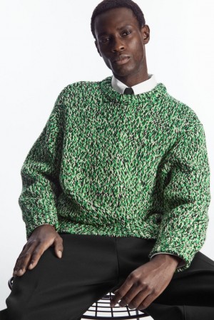 COS Tri-Tone Wool Crew-Neck Sweater Men's Sweaters & Cardigans Green / Black / White | CV90-G3EA