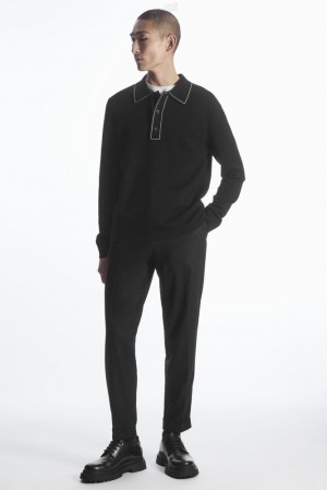 COS Turn-Up Tapered Wool Trousers Men's Trousers Black | MO84-C6HH