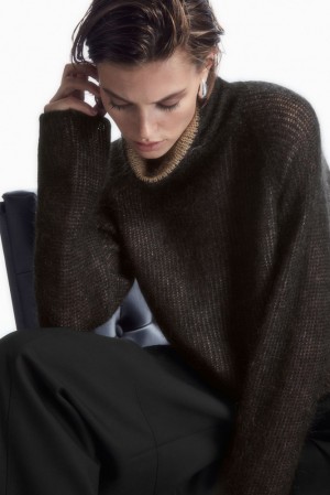 COS Two-Tone Mohair Turtleneck Sweater Women's Sweaters & Cardigans Black / Camel | IO88-L5QZ