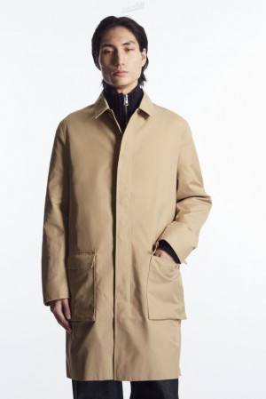 COS Utility Car Coat Men's Coats & Jackets Beige | FH87-F3HQ