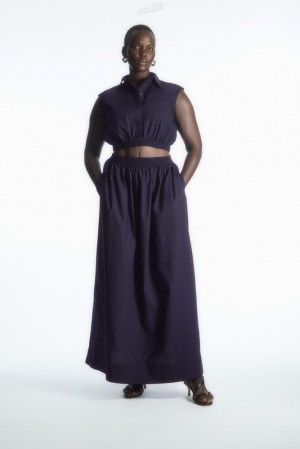 COS Voluminous Gathered Maxi Skirt Women's Skirts Navy | YX65-M7YQ