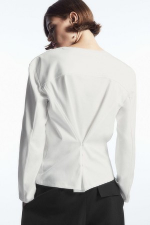 COS Waisted Long-Sleeved Top Women's Tops White | TU56-M4LM