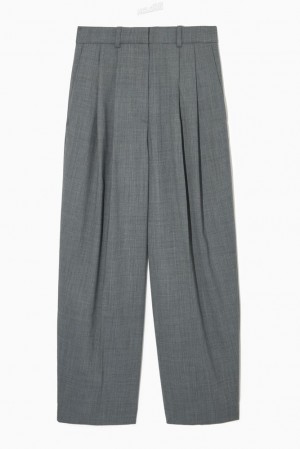 COS Wide-Leg Tailored Wool-Blend Trousers Women's Pants Grey | MX21-M8ZQ