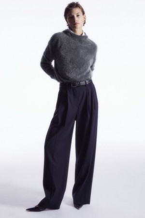 COS Wide-Leg Tailored Wool Pants Women's Pants Navy | JA70-O0XL