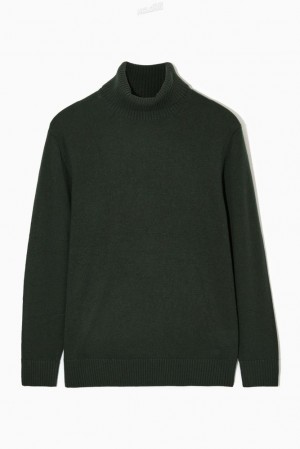 COS Wool-Cashmere Turtleneck Jumper Men's Knitwear Dark Green | OO62-T6QW