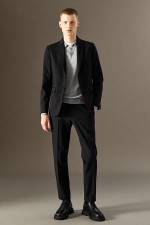 COS Wool-Hopsack Trousers - Slim Men's Suit Pants Black | OG18-B5UF