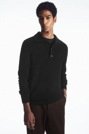 COS Wool And Cashmere Polo Shirt Men's Knitwear Black | YK12-M3TL