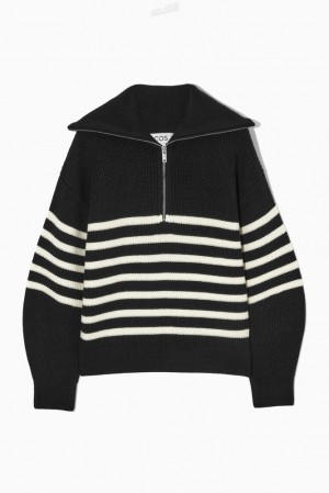 COS Wool And Cotton Half-Zip Sweater Women's Sweaters & Cardigans Black | JT26-S2PR