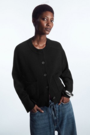 COS Wool Crew-Neck Cardigan Women's Sweaters & Cardigans Black | OU33-T8SL