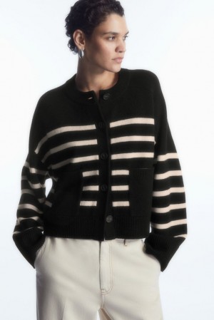 COS Wool Crew-Neck Cardigan Women's Sweaters & Cardigans Black | CE44-I2TR