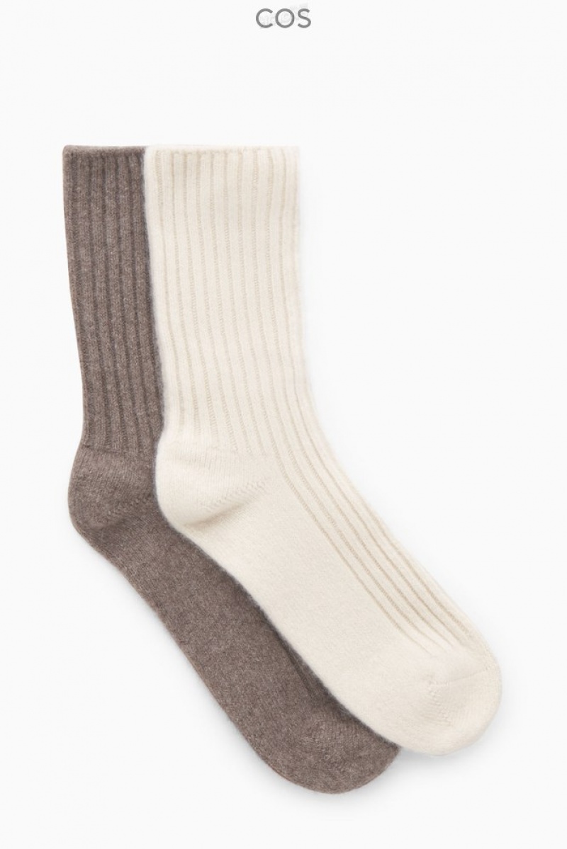 COS 2-Pack Cashmere Socks Gift Set Women's Socks Cream / Brown | HR61-B9DL