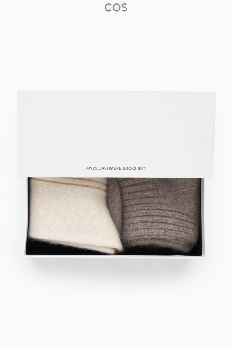 COS 2-Pack Cashmere Socks Gift Set Women's Socks Cream / Brown | HR61-B9DL