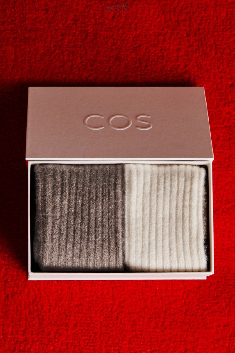 COS 2-Pack Cashmere Socks Gift Set Women's Socks Cream / Brown | HR61-B9DL