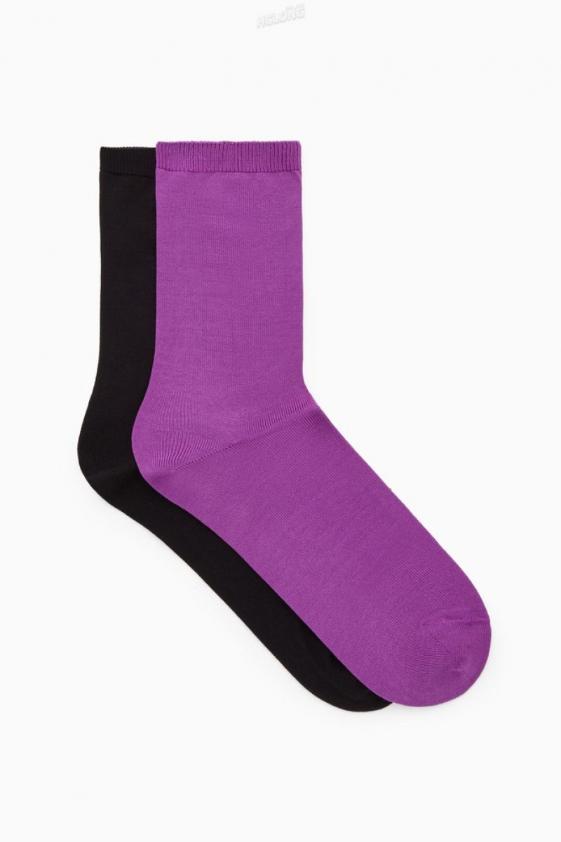 COS 2-Pack Mercerized Cotton Socks Women's Socks Black | YA67-E6WP