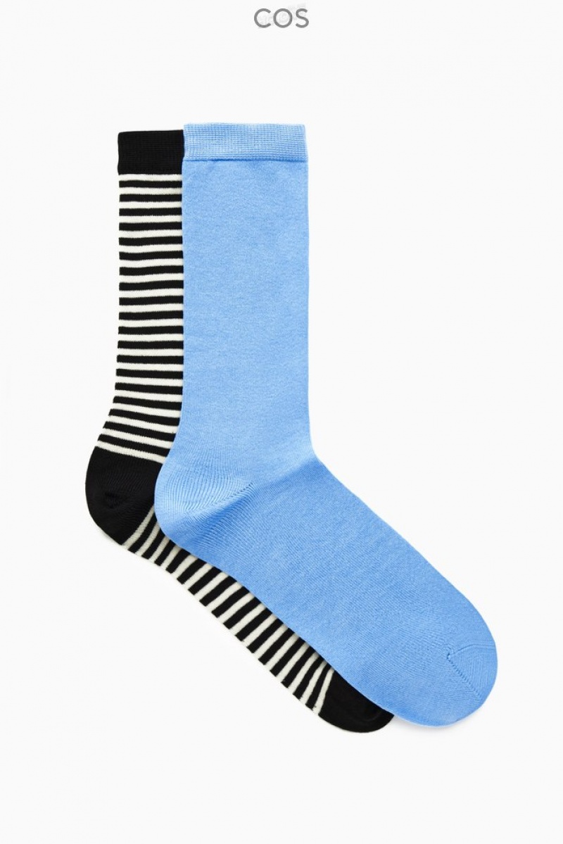 COS 2-Pack Mercerized Cotton Socks Women's Socks Light Blue / Striped | OY16-J1HQ