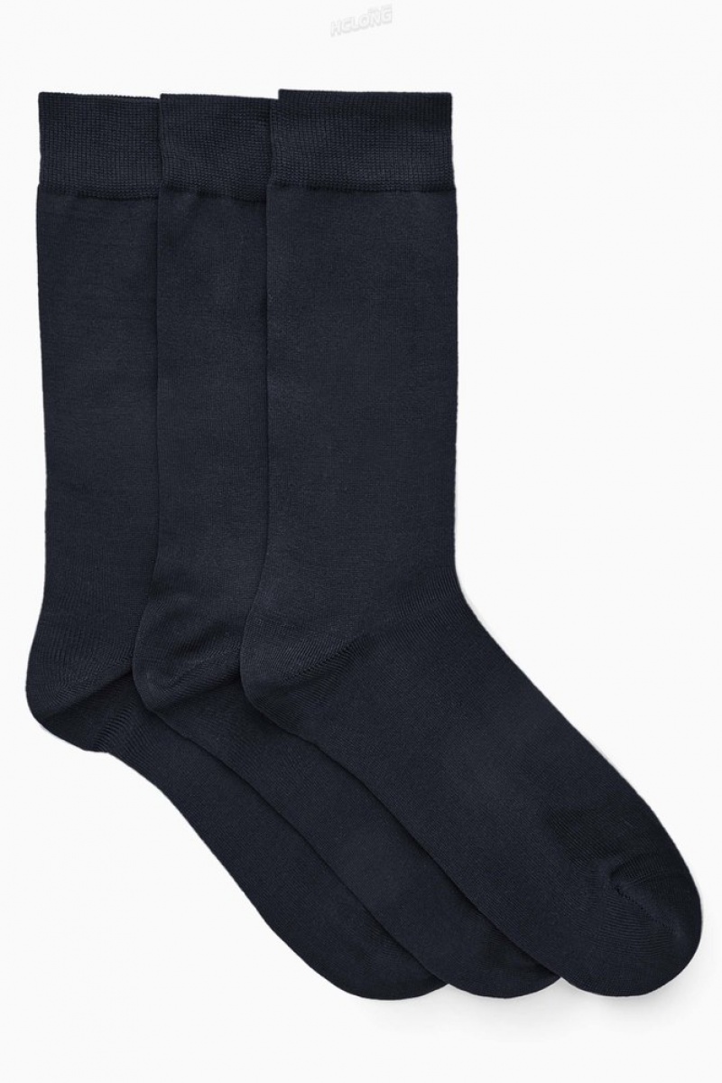 COS 3-Pack Mercerised Cotton Socks Men's Socks Navy | VM65-L0TA