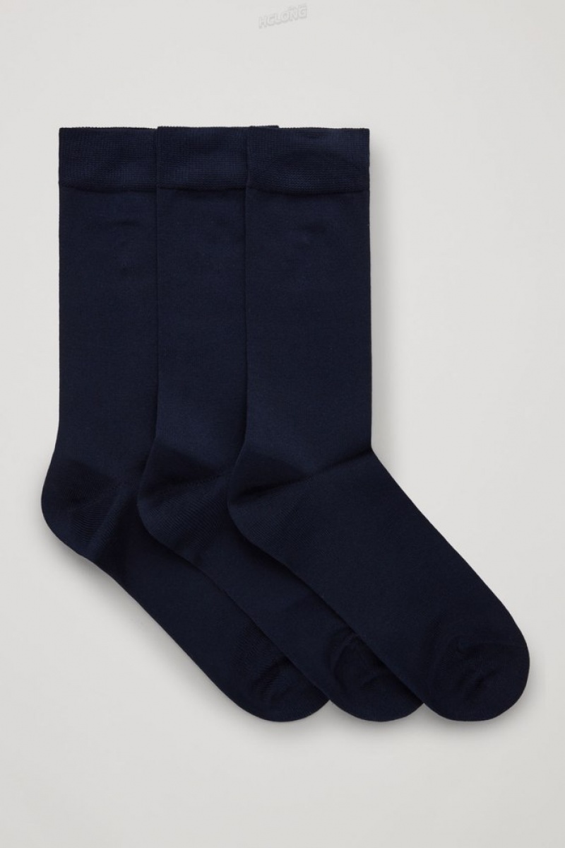 COS 3-Pack Mercerised Cotton Socks Men\'s Socks Navy | VM65-L0TA