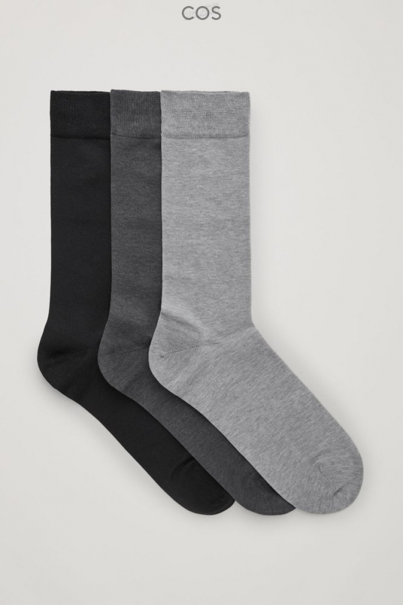 COS 3-Pack Mercerised Cotton Socks Men's Socks Black / Dark Grey / Light Grey | MU96-I8GW