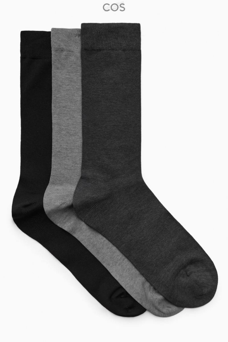 COS 3-Pack Mercerised Cotton Socks Men's Socks Black / Dark Grey / Light Grey | MU96-I8GW