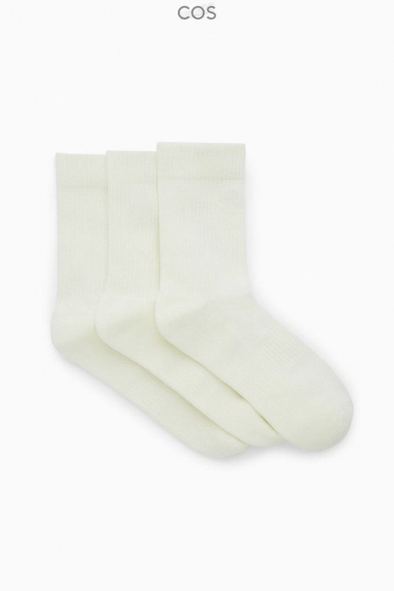 COS 3-Pack Ribbed Sport Socks Men\'s Socks Off-White | XI80-Y7NF