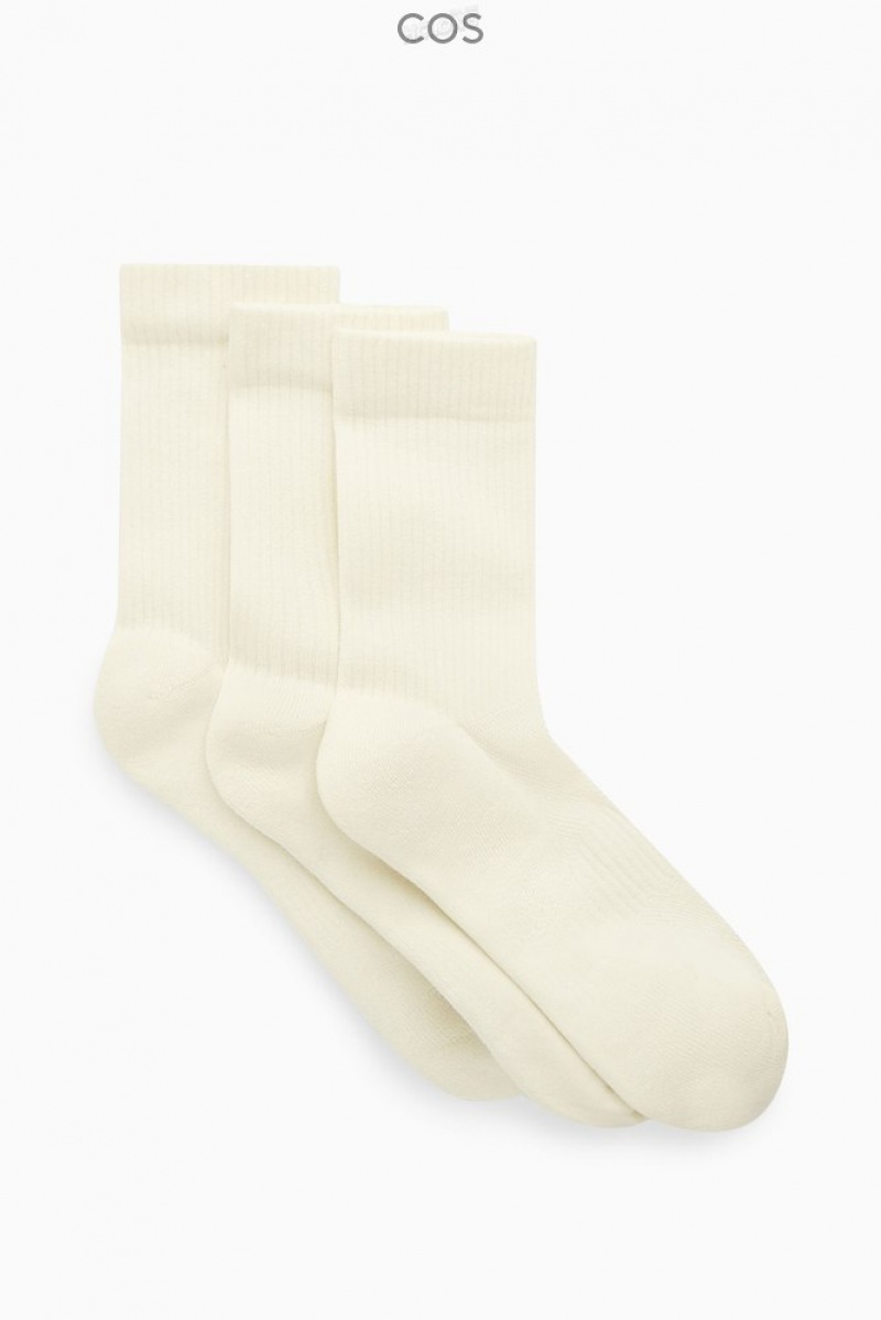 COS 3-Pack Ribbed Sports Socks Men\'s Socks White | PK57-X4NA