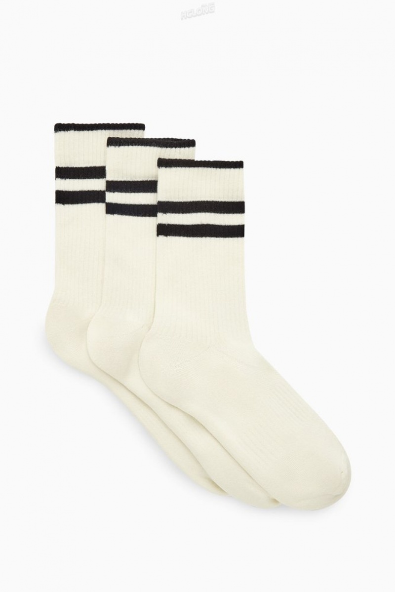 COS 3-Pack Ribbed Sports Socks Men's Socks White | ZP65-L8NL