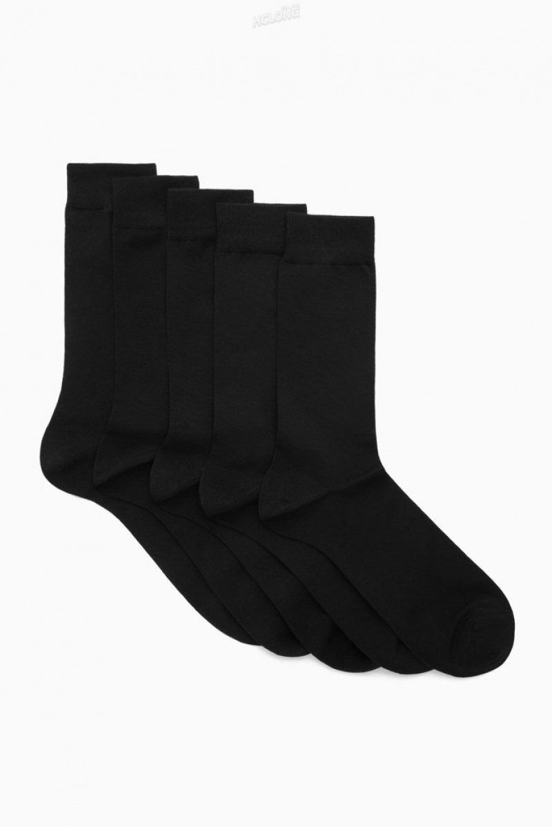 COS 5-Pack Mercerised Cotton Socks Men's Socks Black | CY76-V8PL