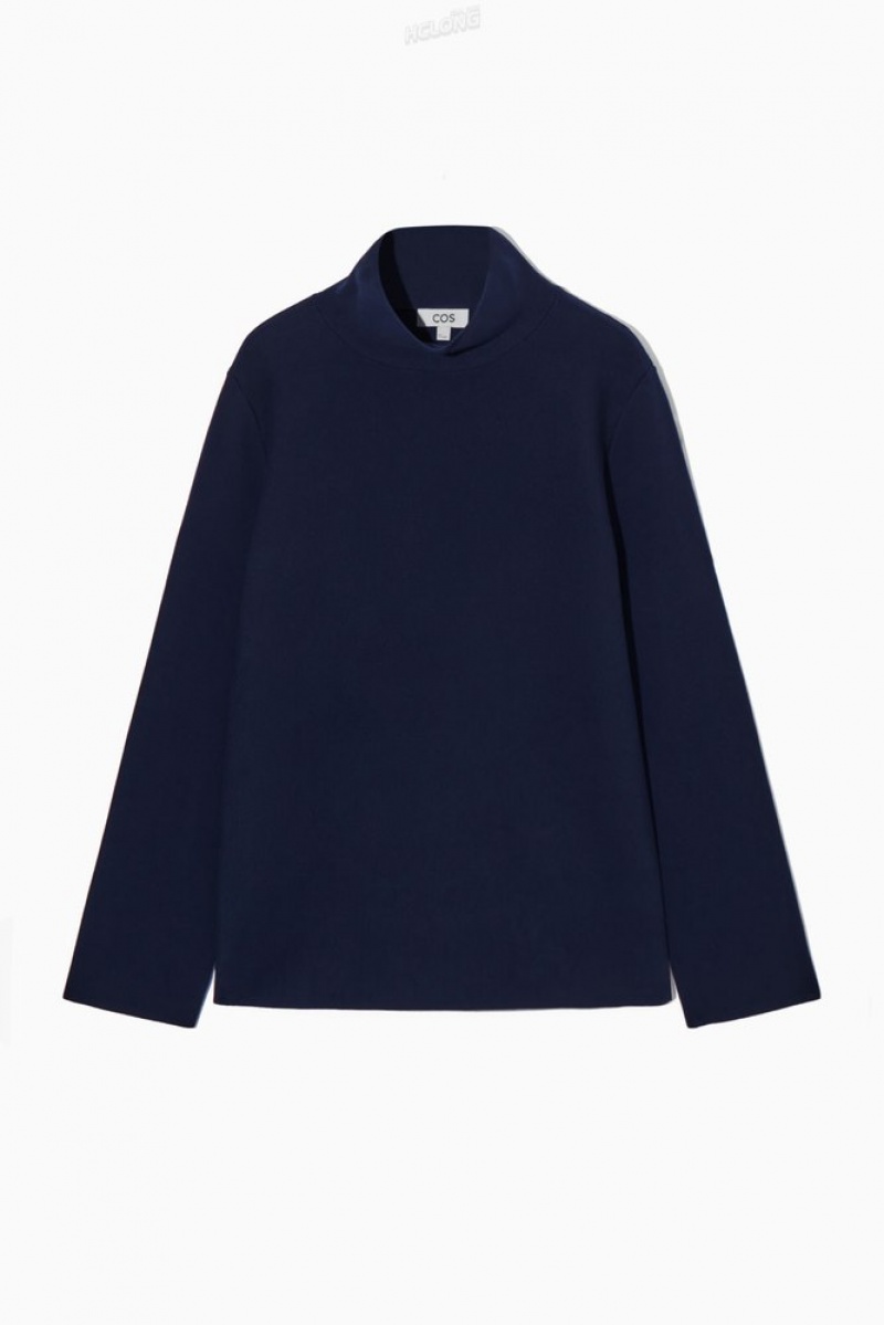 COS A-Line Funnel-Neck Top Women's Tops Navy | JF89-L1YE