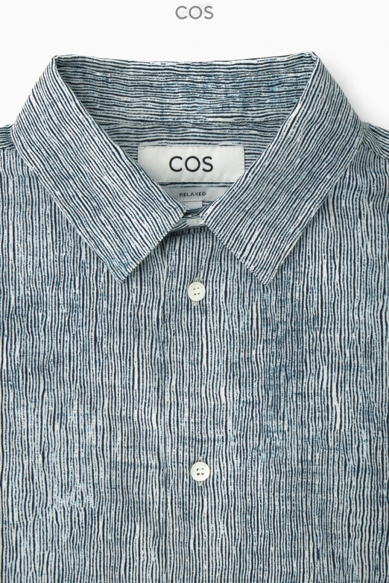 COS Abstract-Print Shirt Men's Shirts Blue / White / Printed | UD08-Q3JN