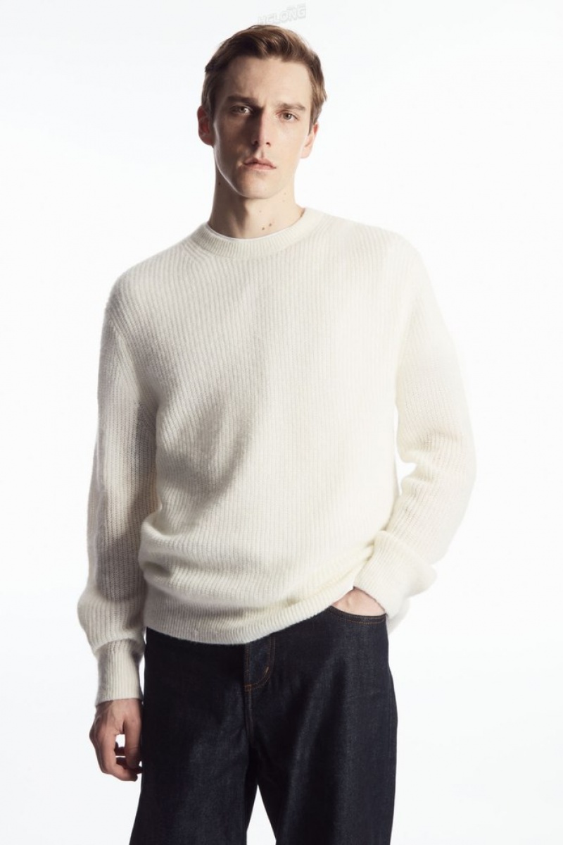 COS Alpaca-Blend Crew-Neck Jumper Men's Knitwear Off-White | KX92-N9QH