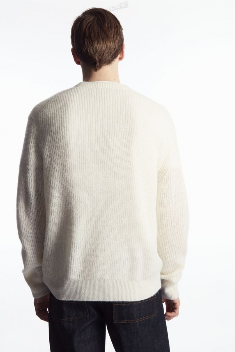 COS Alpaca-Blend Crew-Neck Jumper Men's Knitwear Off-White | KX92-N9QH