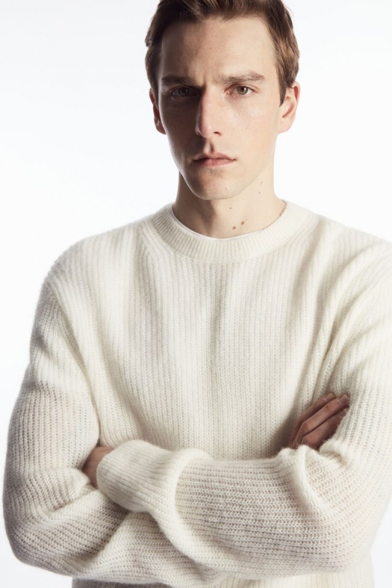 COS Alpaca-Blend Crew-Neck Jumper Men\'s Knitwear Off-White | KX92-N9QH