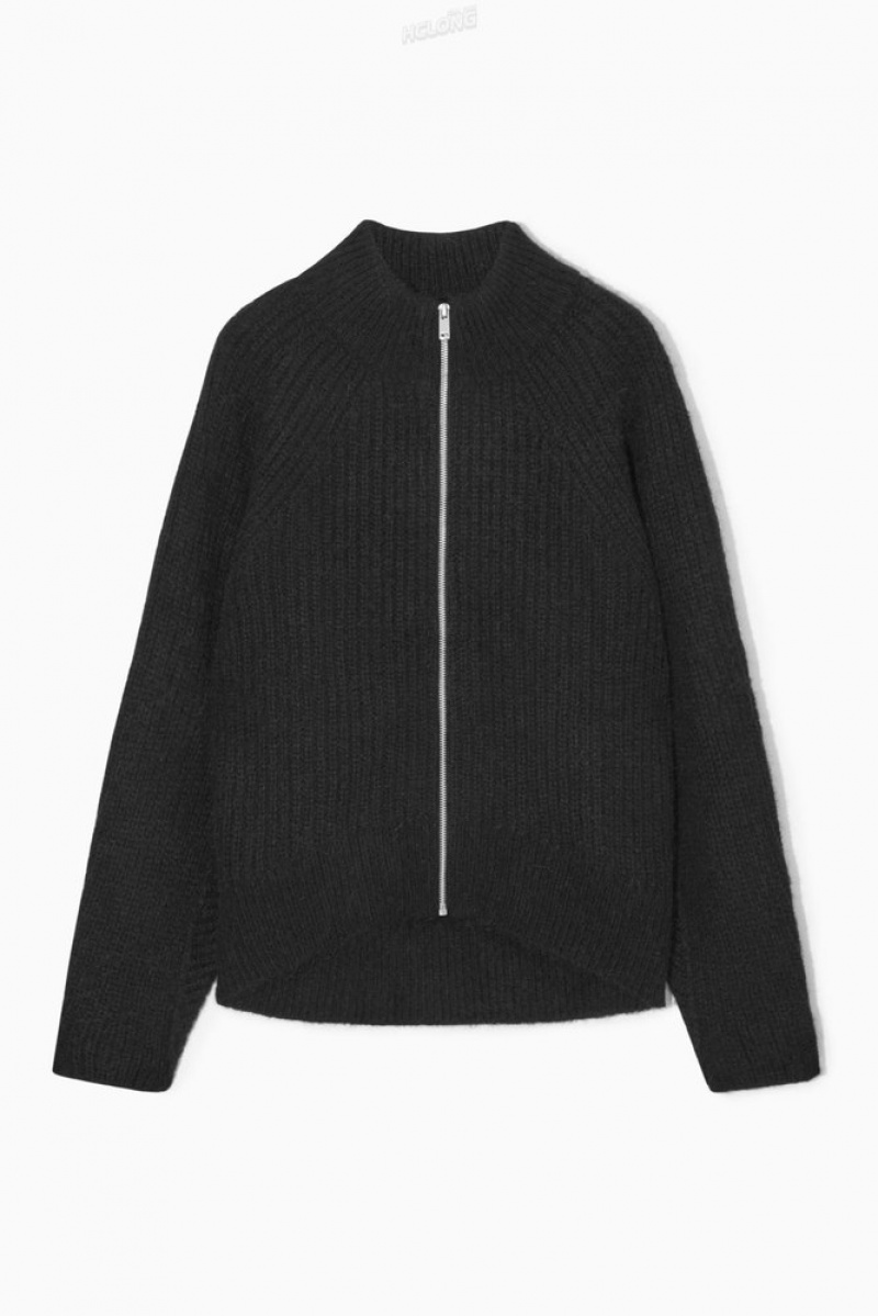 COS Alpaca-Blend Zip-Up Cardigan Women's Sweaters & Cardigans Black | PG72-K4GE