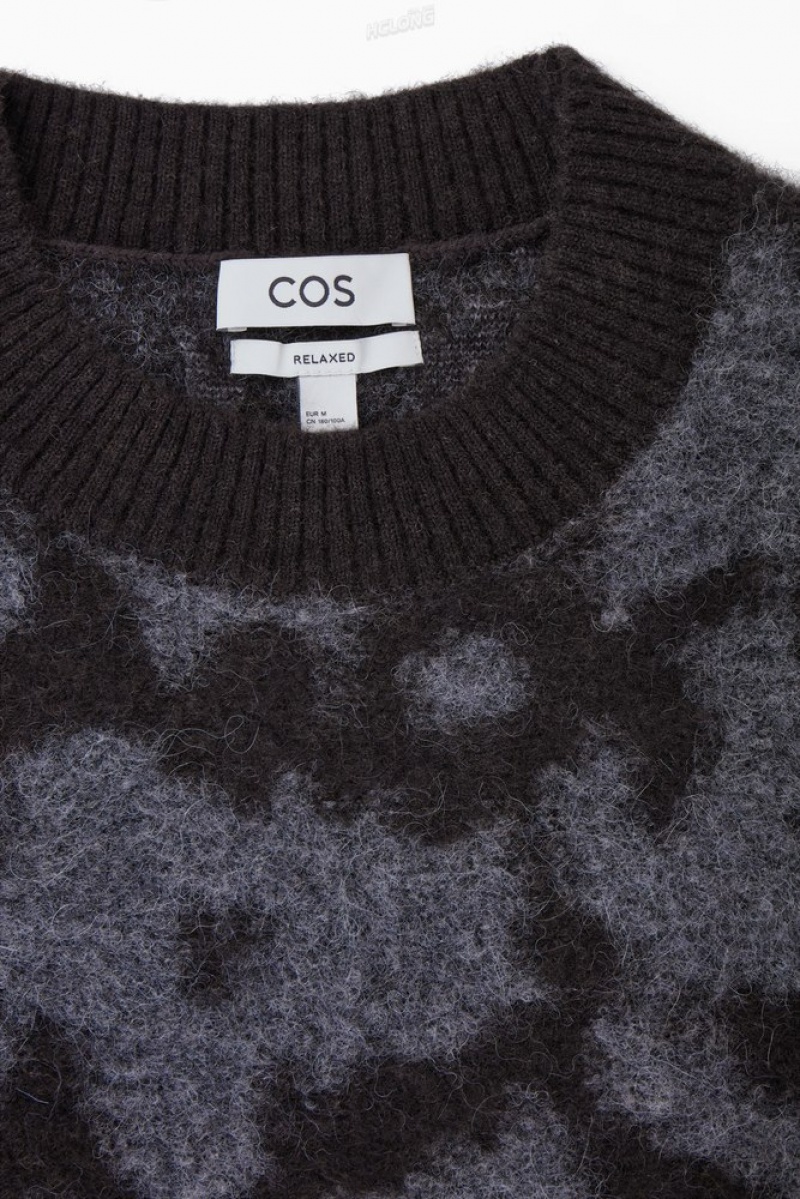 COS Animal-Jacquard Alpaca-Blend Jumper Men's Sweaters & Cardigans Dark Brown / Grey | QW46-A6RC