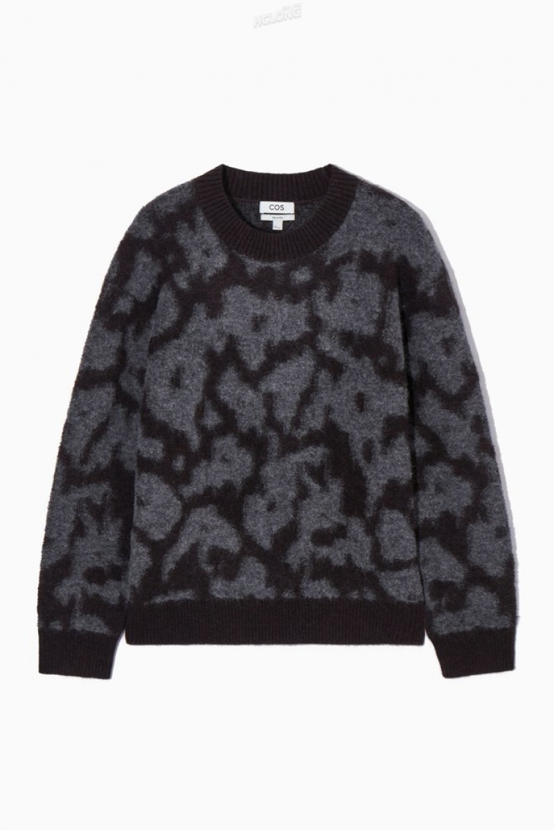 COS Animal-Jacquard Alpaca-Blend Jumper Men's Sweaters & Cardigans Dark Brown / Grey | TN47-C5HH