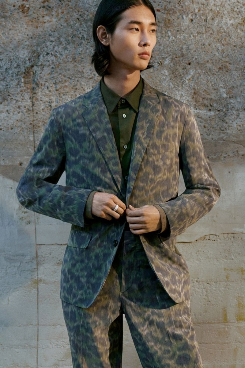 COS Animal-Jacquard Single-Breasted Blazer - Regular Men's Blazers Khaki / Brown | UC42-B0IT