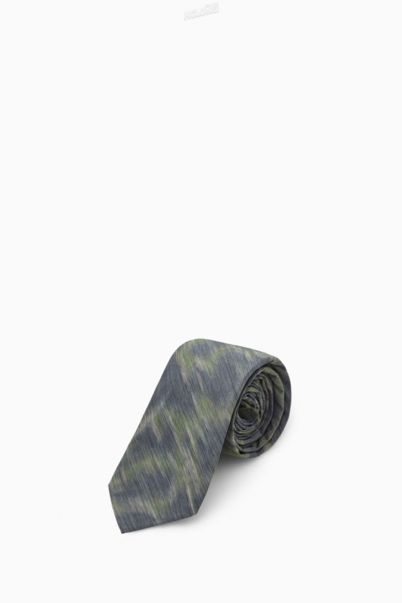 COS Animal-Jacquard Slim Tie Men's Ties Black / Animal Print | AS15-V0LQ