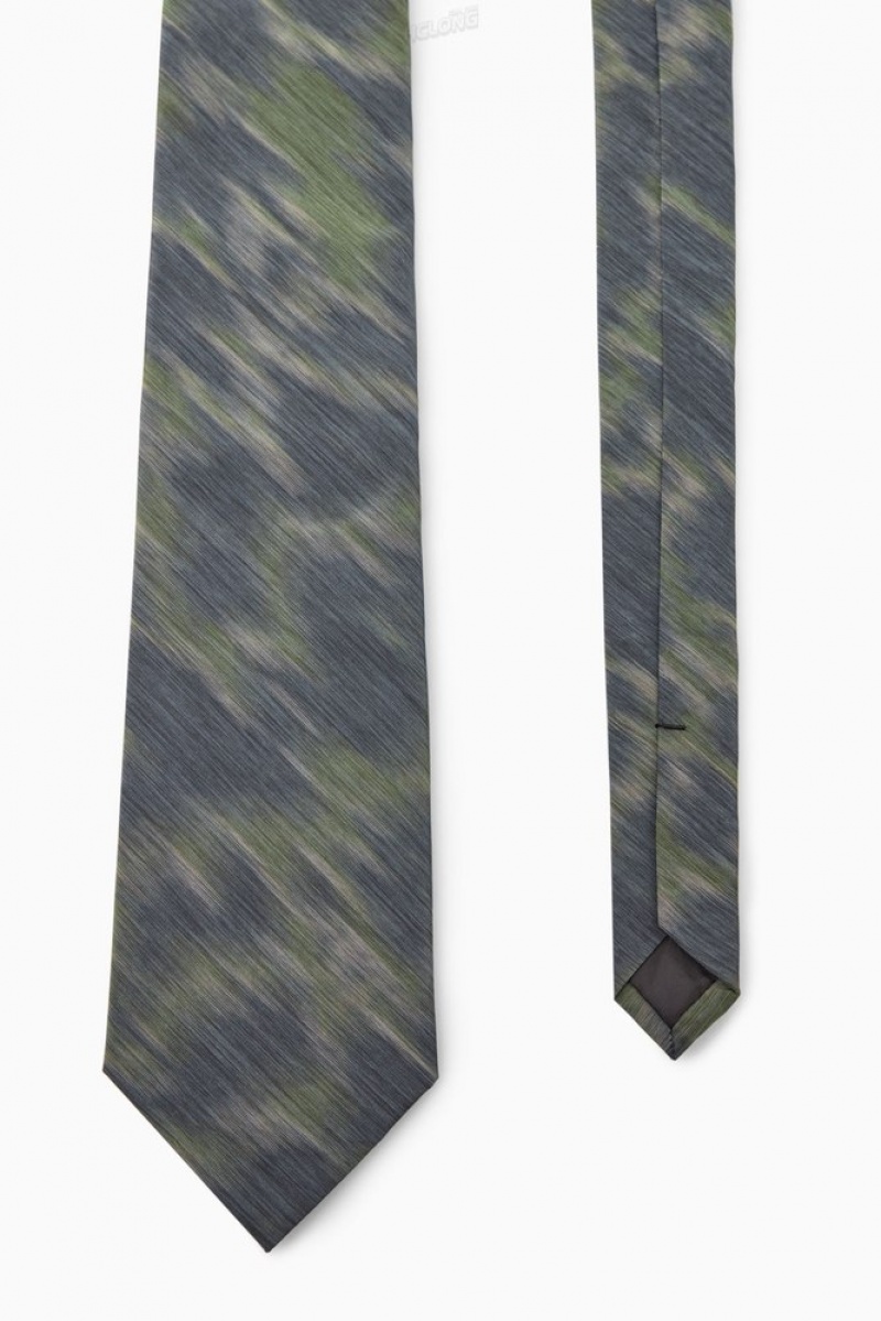 COS Animal-Jacquard Slim Tie Men's Ties Black / Animal Print | AS15-V0LQ