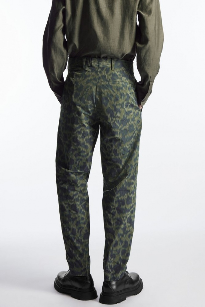 COS Animal-Jacquard Trousers - Straight Men's Trousers Khaki / Bright Green | ZQ40-P8WD