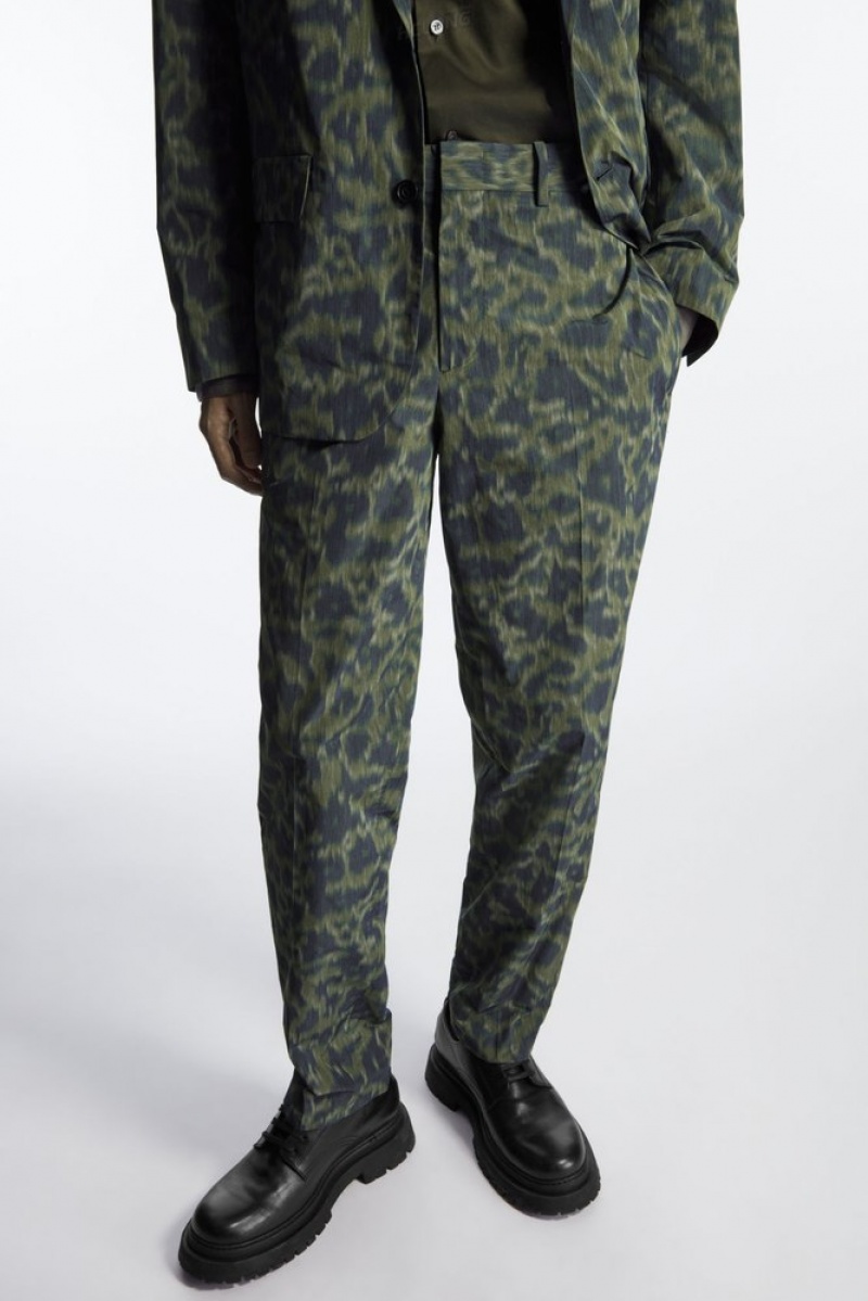 COS Animal-Jacquard Trousers - Straight Men's Trousers Khaki / Bright Green | ZQ40-P8WD