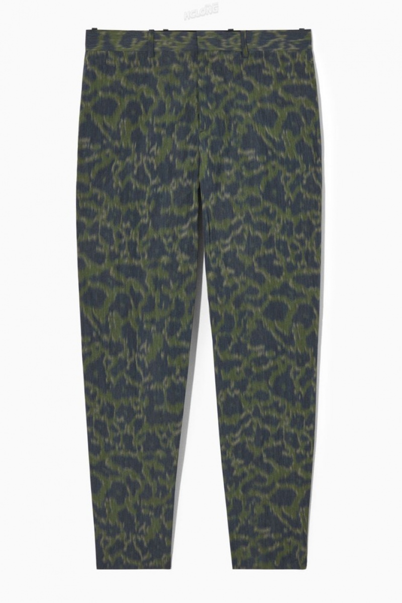 COS Animal-Jacquard Trousers - Straight Men's Trousers Khaki / Bright Green | ZQ40-P8WD