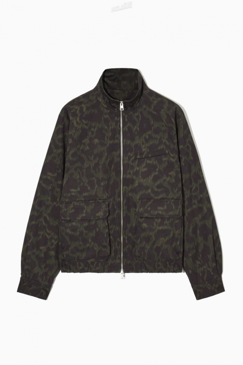 COS Animal-Print Harrington Jacket Men's Coats & Jackets Khaki / Brown | XC81-F0TB