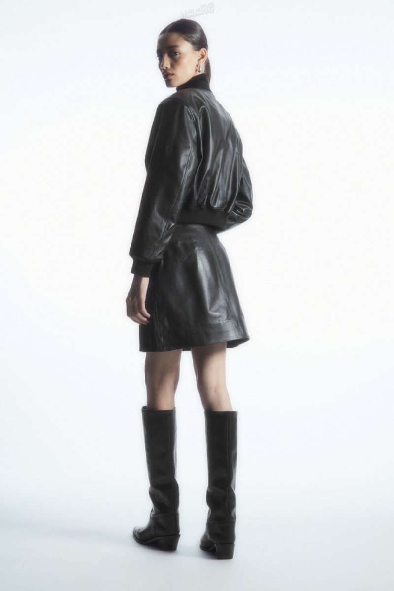 COS AppliquéD Leather Mini Skirt Women's Skirts Black | SJ11-E1ME