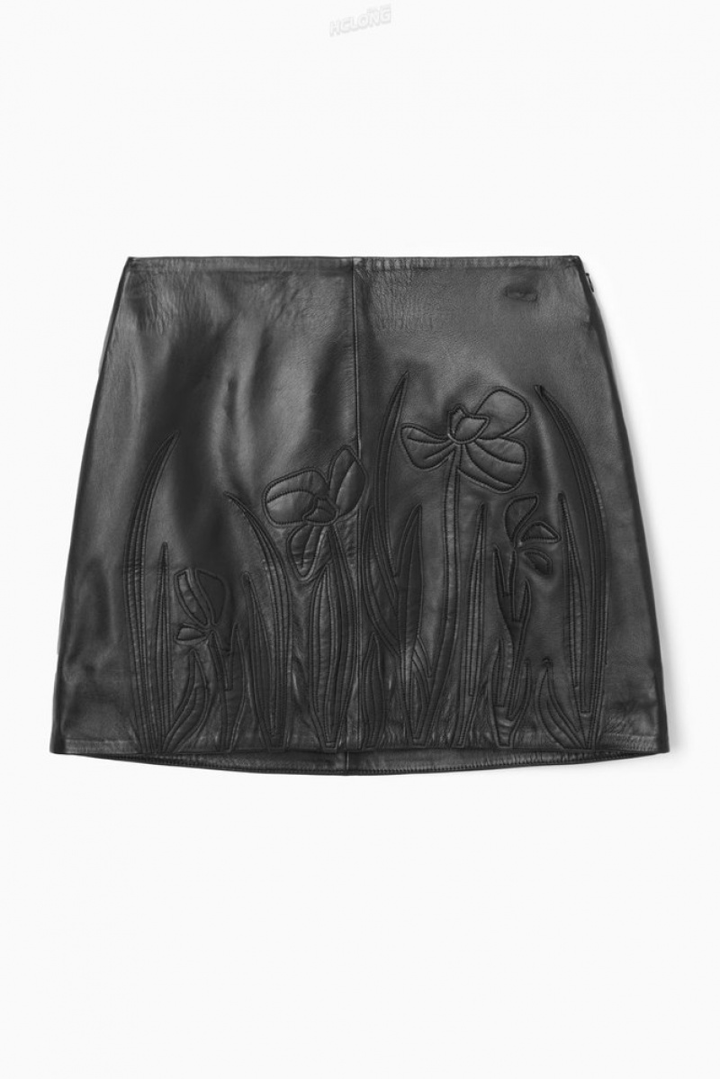 COS AppliquéD Leather Mini Skirt Women's Skirts Black | SJ11-E1ME